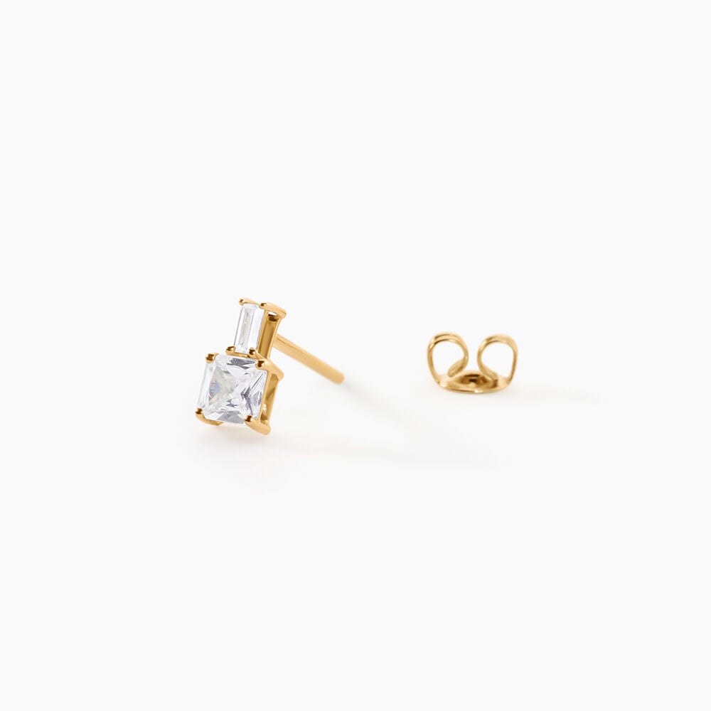 Boucles D'Oreilles Puces Felicite Argent Dor&eacute; A L'Or 750/1000 Oxyde De Zirconium - Puces Femme | Marc Orian
