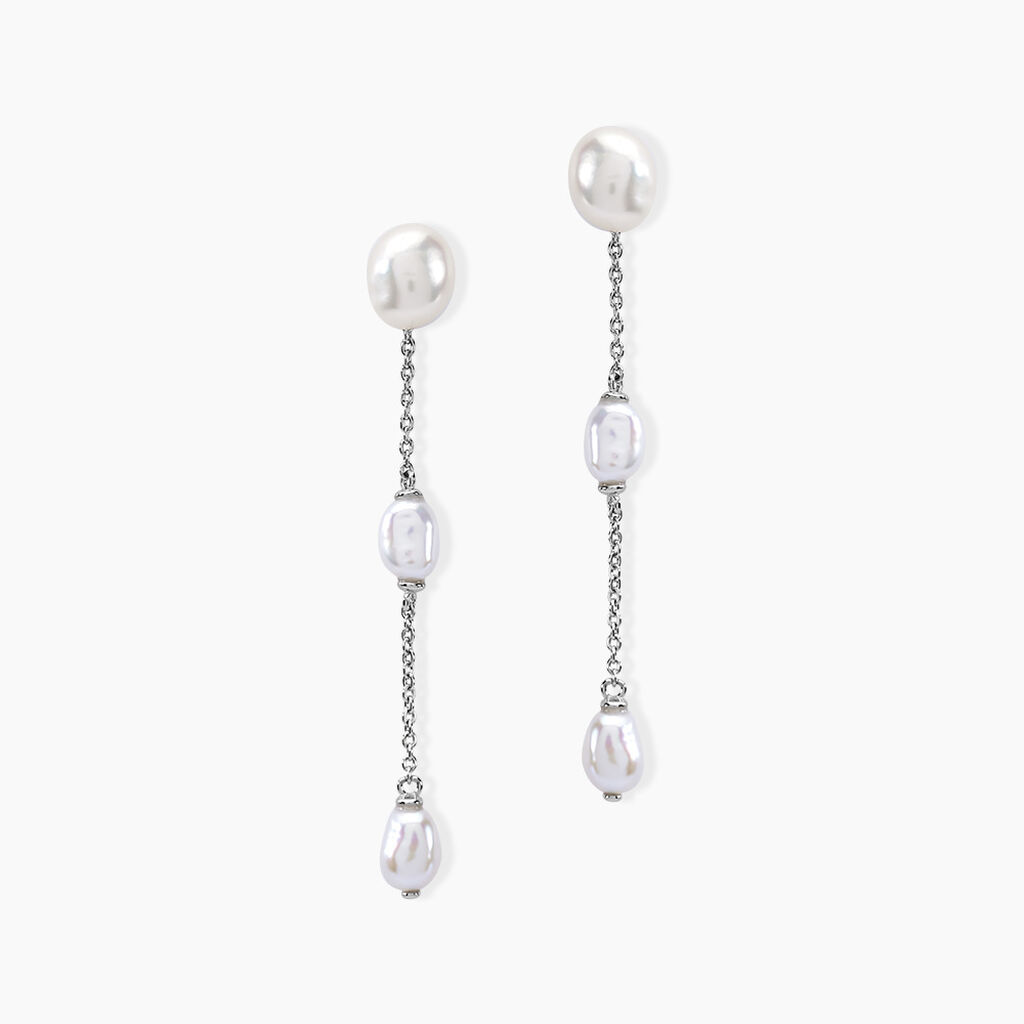 Boucles D'oreilles Pendantes Yuna Argent Blanc Perle De Culture - Pendantes Femme | Marc Orian