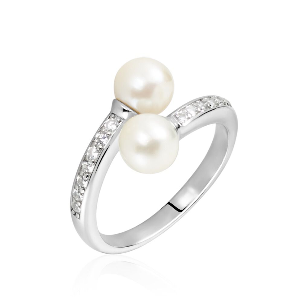 Bague Ajustable Argent Blanc Jeronimo Perle Oxydes De Zirconium - Bagues vintage Femme | Marc Orian