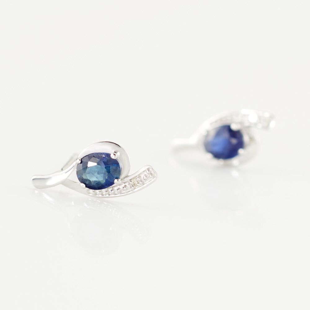 Bijoux D'oreilles Emotion Or Blanc Saphir Diamant - Puces Femme | Marc Orian