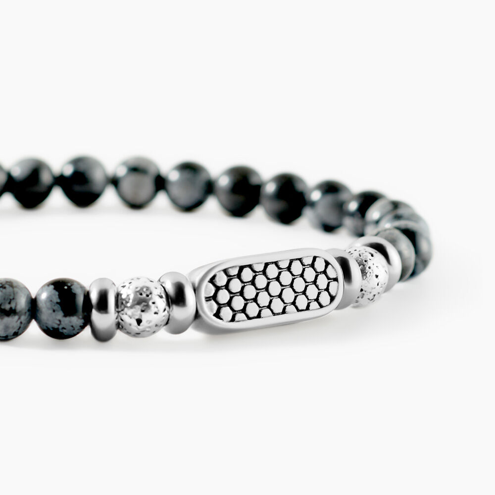 Bracelet Philo Acier Blanc Obsidienne Pierre De Lave - Bracelets cha&icirc;nes Homme | Marc Orian