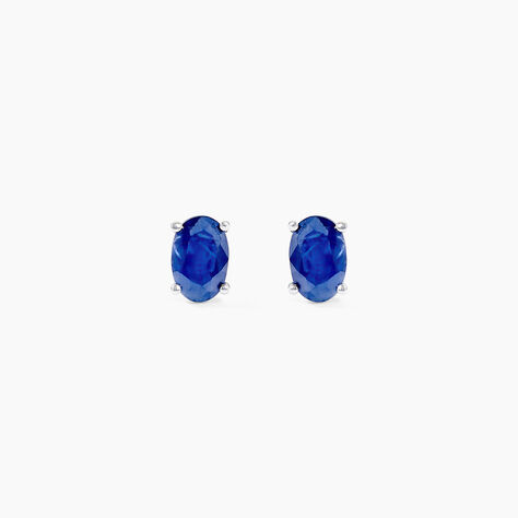 Boucles D'oreilles Puces Ovale Or Blanc Saphir - Puces Femme | Marc Orian
