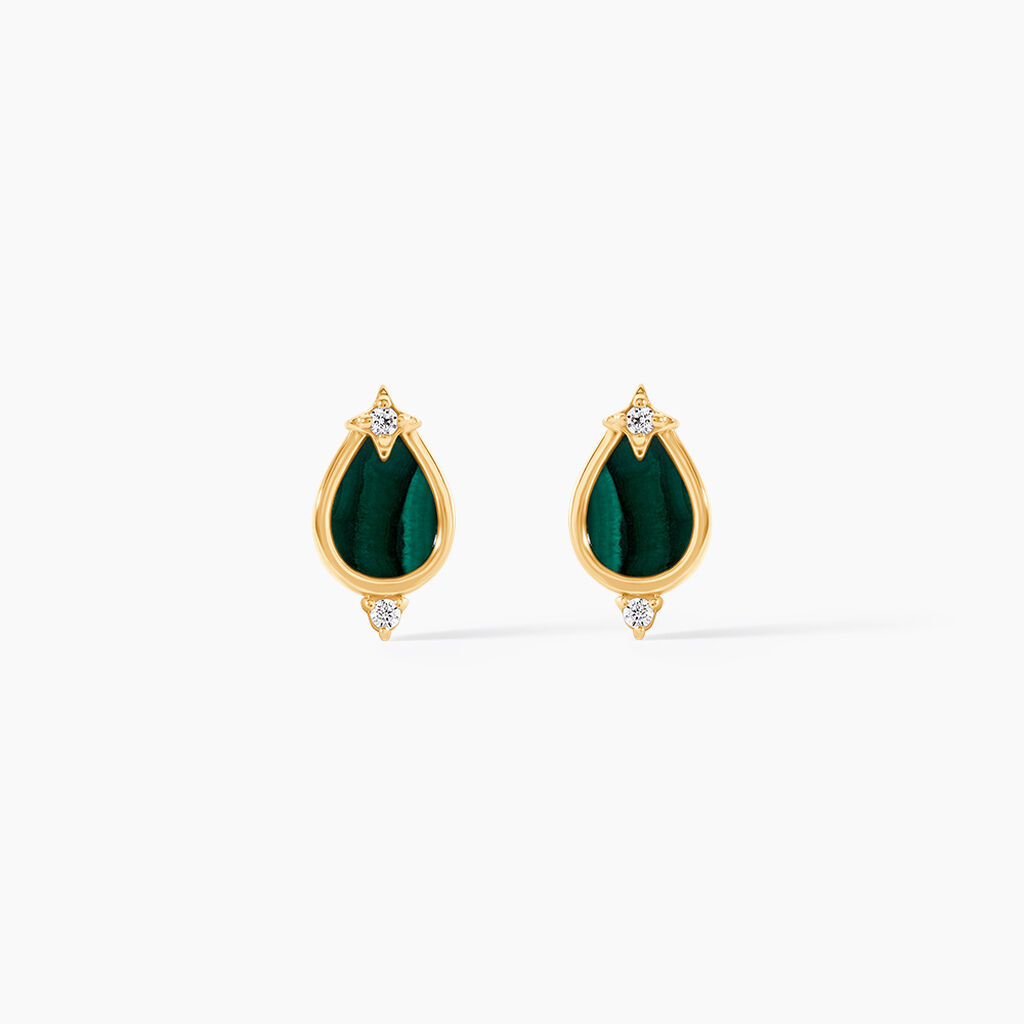 Boucles D'Oreilles Puces Cadoc Or Jaune Malachite Oxyde De Zirconium - Puces Femme | Marc Orian