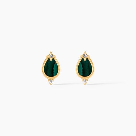 Boucles D'Oreilles Puces Cadoc Or Jaune Malachite Oxyde De Zirconium - Puces Femme | Marc Orian