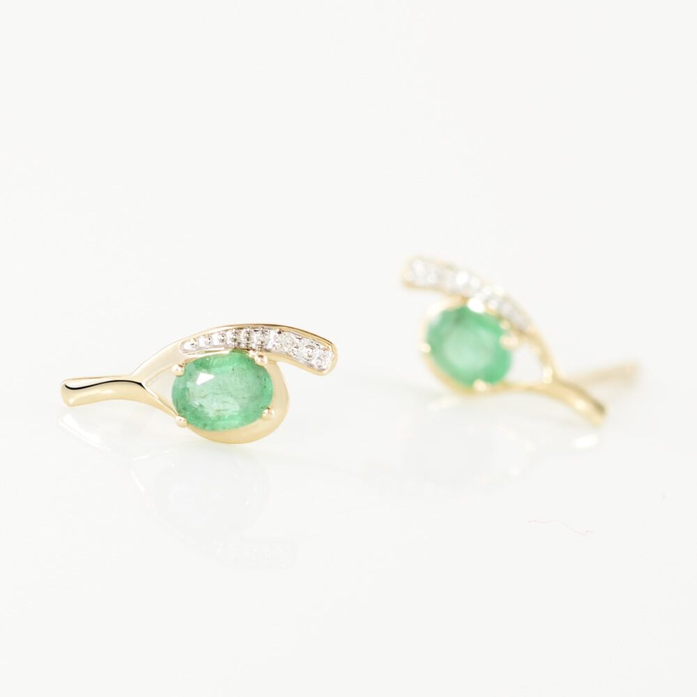 Bijoux D'oreilles Emotion Or Jaune Emeraude Diamant - Puces Femme | Marc Orian