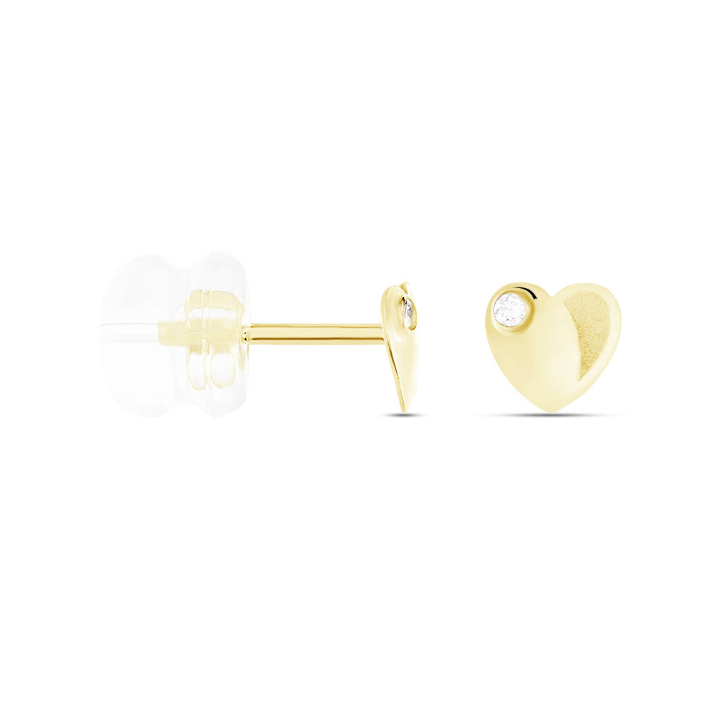 Boucles D'oreilles Puces Daria Coeur Plein Or Jaune Oxyde De Zirconium - Puces Famille | Marc Orian