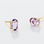 Boucles D'oreilles Puces Ovale Serti Griffe Or Jaune Amethyste - Puces Femme | Marc Orian