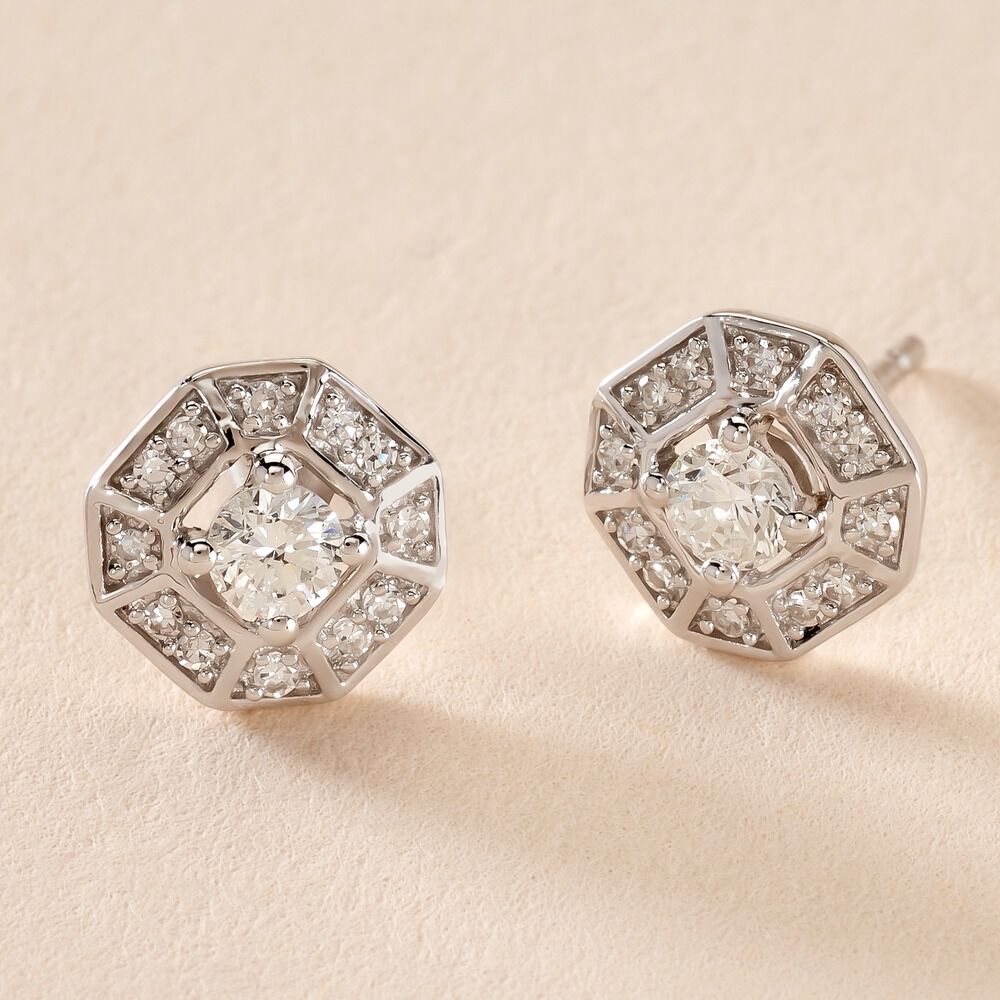 Boucles D'oreilles Puces Transmission Or Blanc Diamant - Puces Femme | Marc Orian