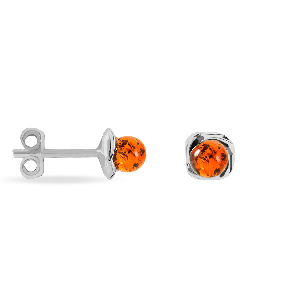 Boucles D'oreilles Puces Argent Blanc Joude Ambre - Puces Femme | Marc Orian