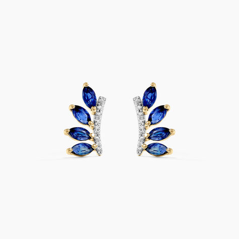 Boucles D'oreilles Puces Navette Or Jaune Saphir Diamant - Puces Femme | Marc Orian