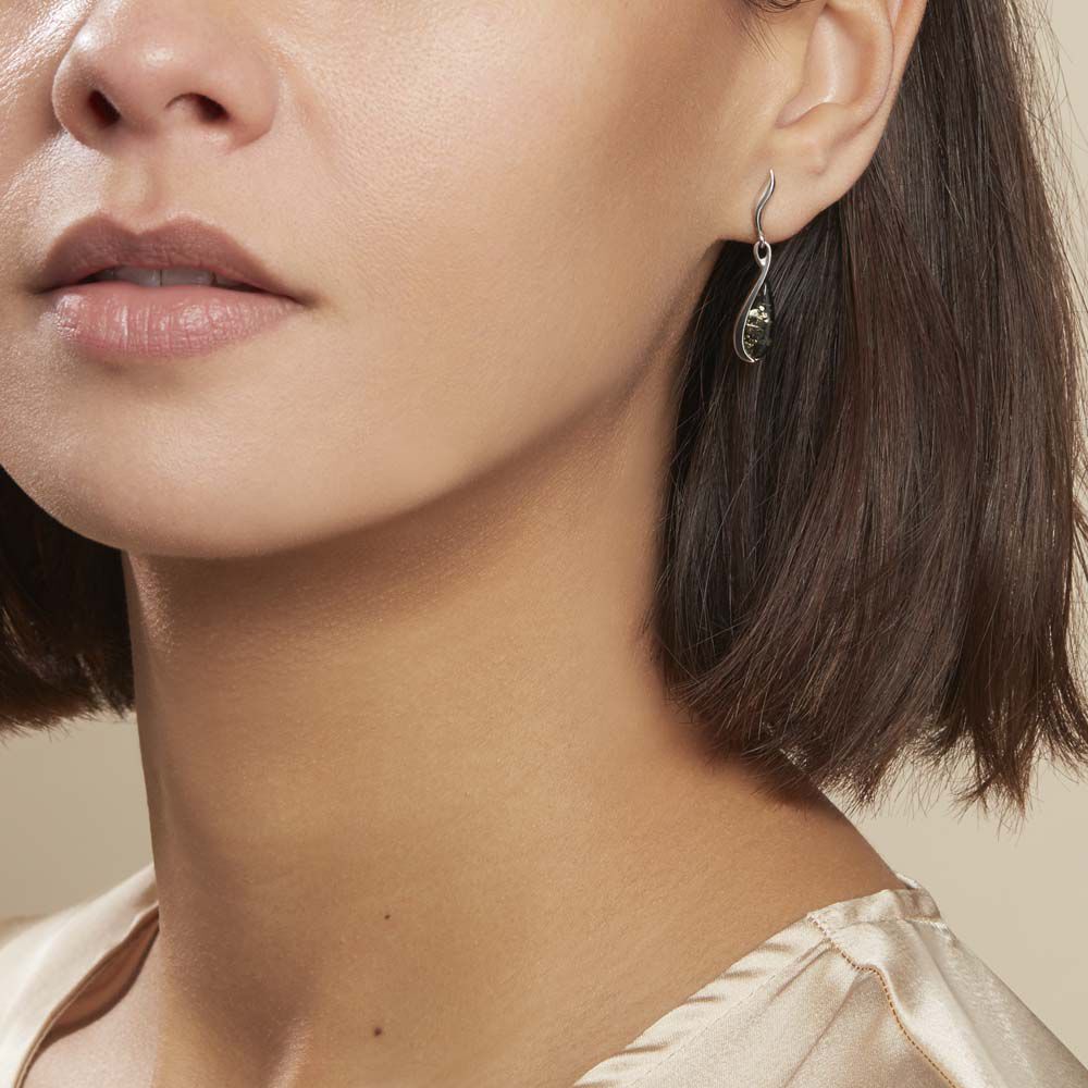 Boucles D'oreilles Pendantes Argent Blanc Odilon Ambre - Pendantes Femme | Marc Orian