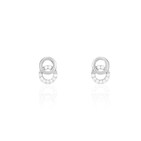 Boucles D'oreilles Puces Edmee Double Cercles Or Blanc Oxyde - Clous d'oreilles Femme | Marc Orian