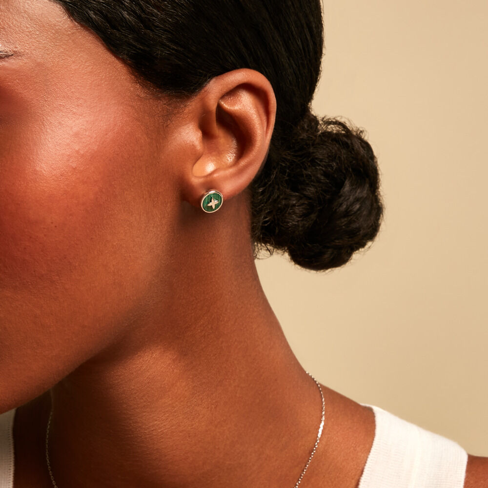 Boucles D'Oreilles Puces Talismania Argent Blanc Malachite - Puces Femme | Marc Orian