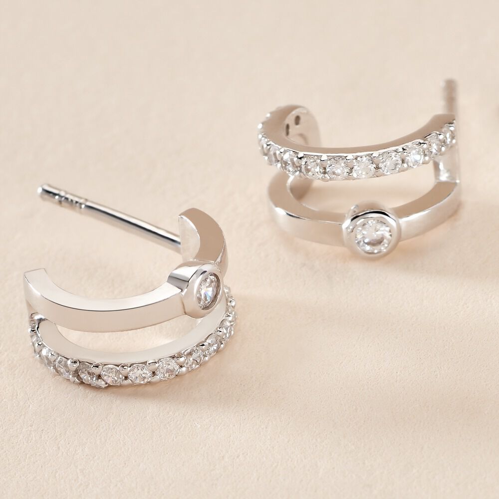 Boucles D'oreilles Puces Forrest Argent Rhodi&eacute; Oxyde De Zirconium - Puces Femme | Marc Orian