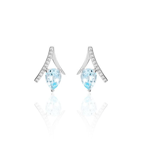 Boucles D'oreilles Puces Electa Or Blanc Topaze Et Oxyde De Zirconium - Puces Femme | Marc Orian