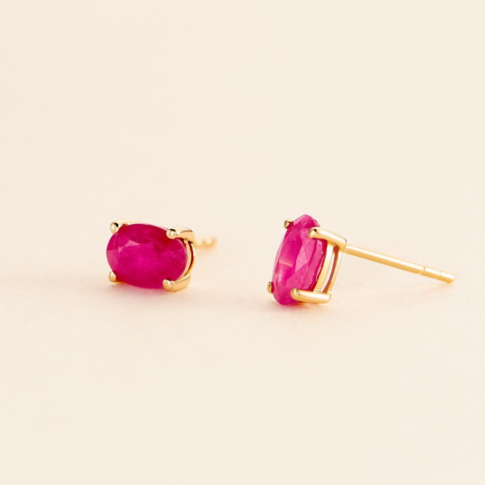 Boucles D'oreilles Puces Ovale Or Jaune Rubis - Puces Femme | Marc Orian