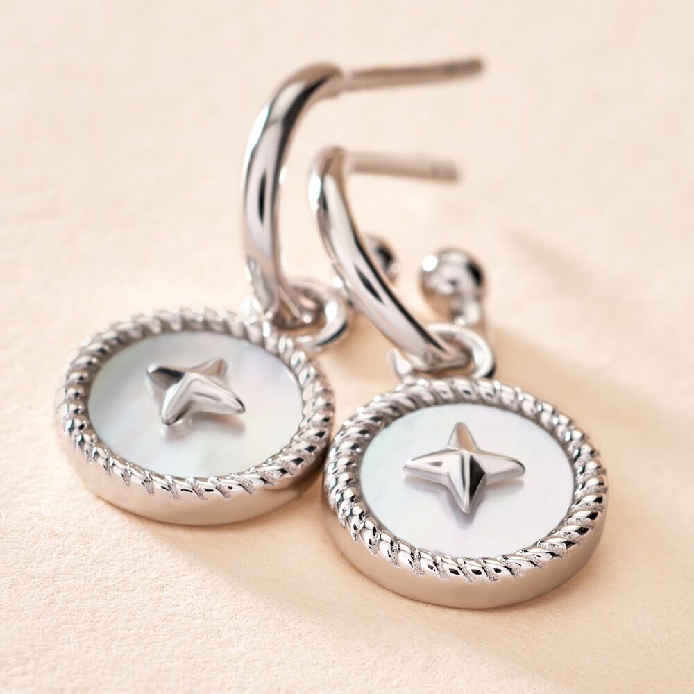 Cr&eacute;oles Izarra Argent Blanc Nacre - Boucles d'oreilles pampille Femme | Marc Orian