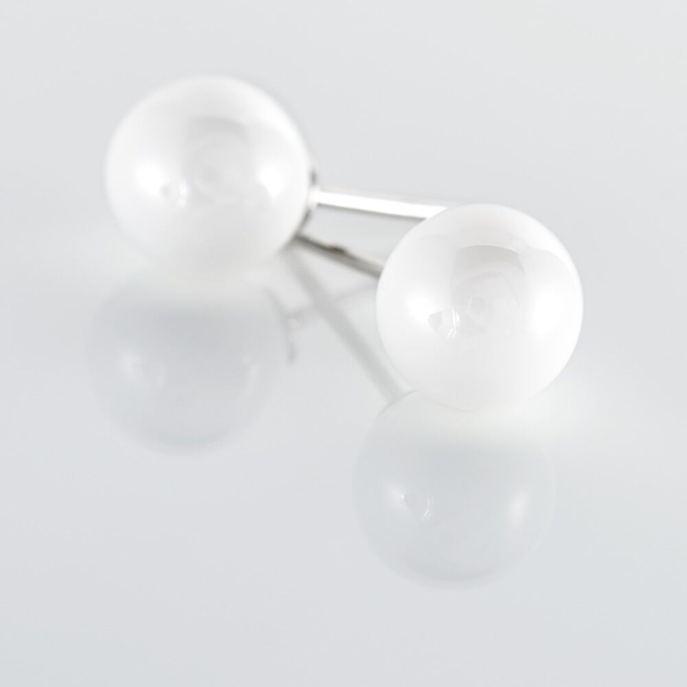 Boucles D'oreilles Puces Orbe Argent Blanc C&eacute;ramique - Puces Femme | Marc Orian