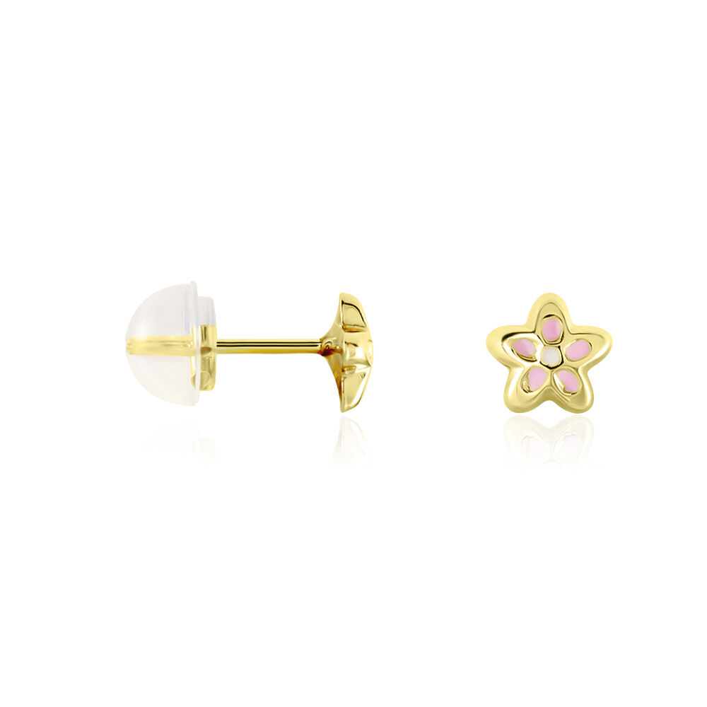Boucles D'oreilles Puces Fleur Email Or Jaune - Puces Enfant | Marc Orian