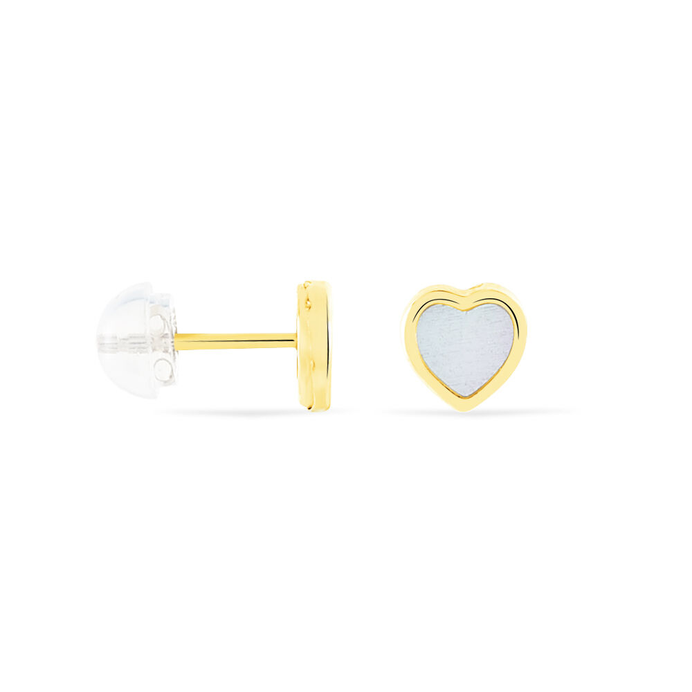 Boucles D'oreilles Puces Azalea Cœur Or Jaune Nacre - Puces Enfant | Marc Orian