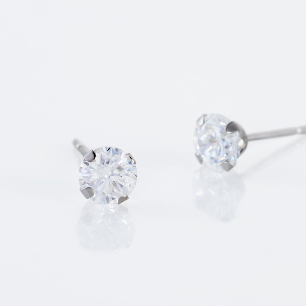 Boucles D'oreilles Puces Eddie Or Blanc Oxyde De Zirconium - Puces Femme | Marc Orian