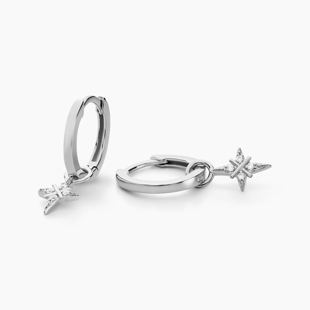 Cr&eacute;oles Astre Precieux Argent Blanc Oxyde De Zirconium - Boucles d'oreilles pampille Femme | Marc Orian