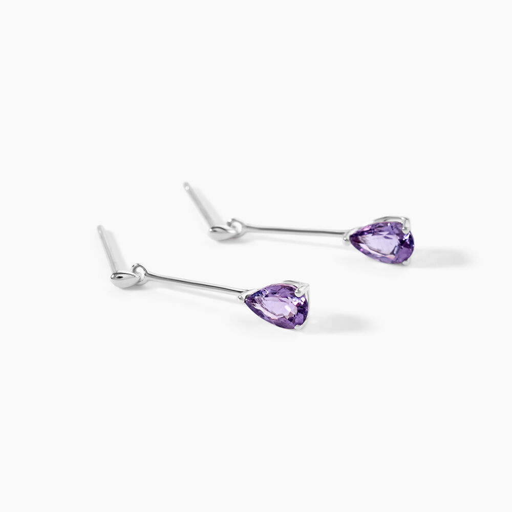 Boucles D'oreilles Pendantes Goutte Or Blanc Amethyste - Pendantes Femme | Marc Orian