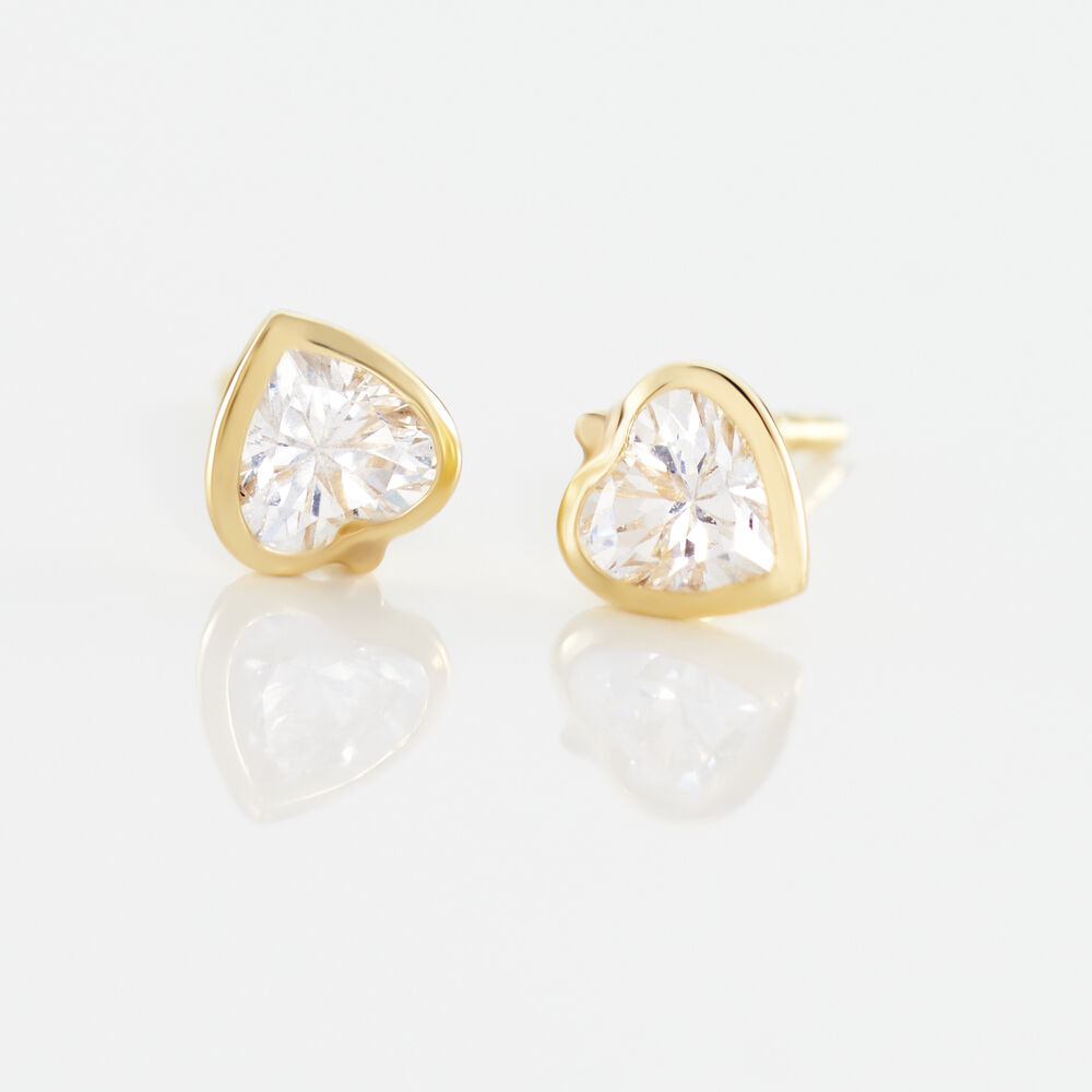 Boucles D'oreilles Puces Dot Coeur Plein Or Jaune Oxyde De Zirconium - Puces Femme | Marc Orian