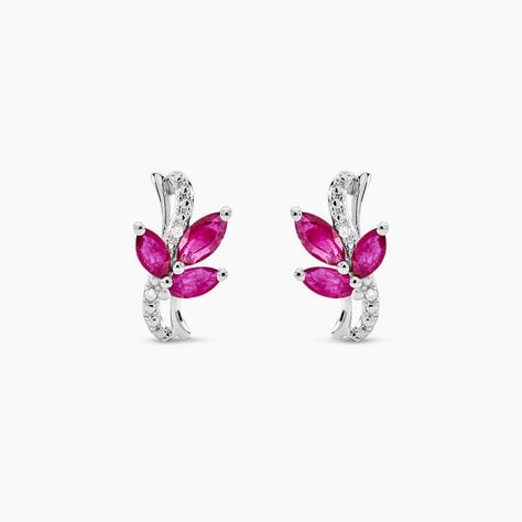 Boucles D'oreilles Puces Angie Or Blanc Diamant Et Rubis - Puces Femme | Marc Orian
