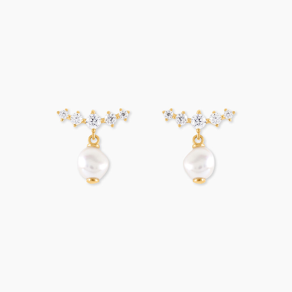 Boucles D'Oreilles Pendantes Elysia Or Jaune Perle De Culture Oxyde De Zirconium - Pendantes Femme | Marc Orian