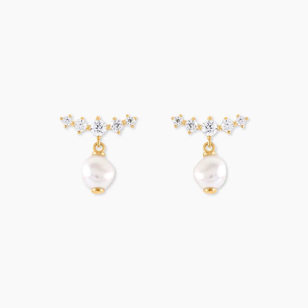 Boucles D'Oreilles Pendantes Elysia Or Jaune Perle De Culture Oxyde De Zirconium - Pendantes Femme | Marc Orian
