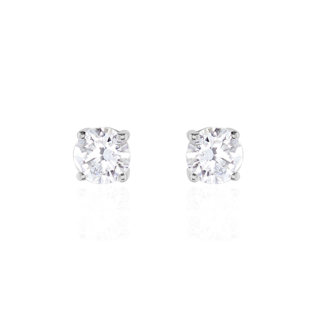 Boucles D'oreilles Puces 4 Griffes Or Blanc Diamant Synthetique - Puces Femme | Marc Orian