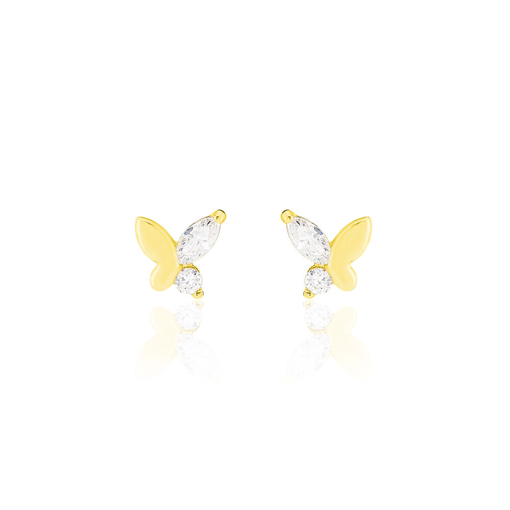 Boucles D'oreilles Puces Evaelle Papillon Or Jaune Oxyde De Zirconium - Puces Femme | Marc Orian