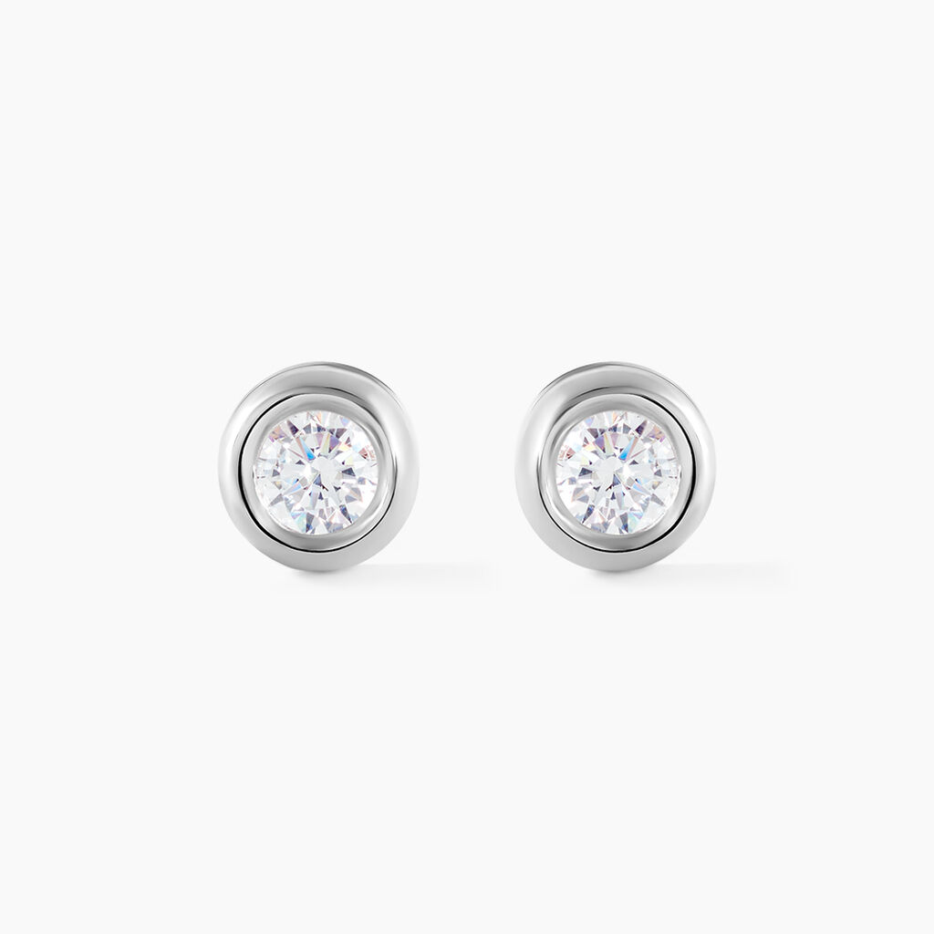 Boucles D'oreilles Puces Eden Serti Pneu Or Blanc Oxyde De Zirconium - Puces Femme | Marc Orian