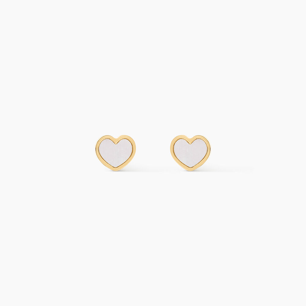 Boucles D'oreilles Puces Amaryllis Coeur Or Jaune Nacre - Puces Enfant | Marc Orian