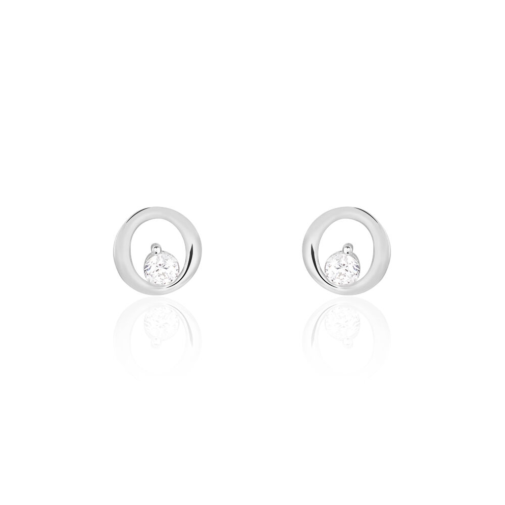 Boucles D'oreilles Puces Edmee Cercle Or Blanc Oxyde De Zirconium - Puces Femme | Marc Orian