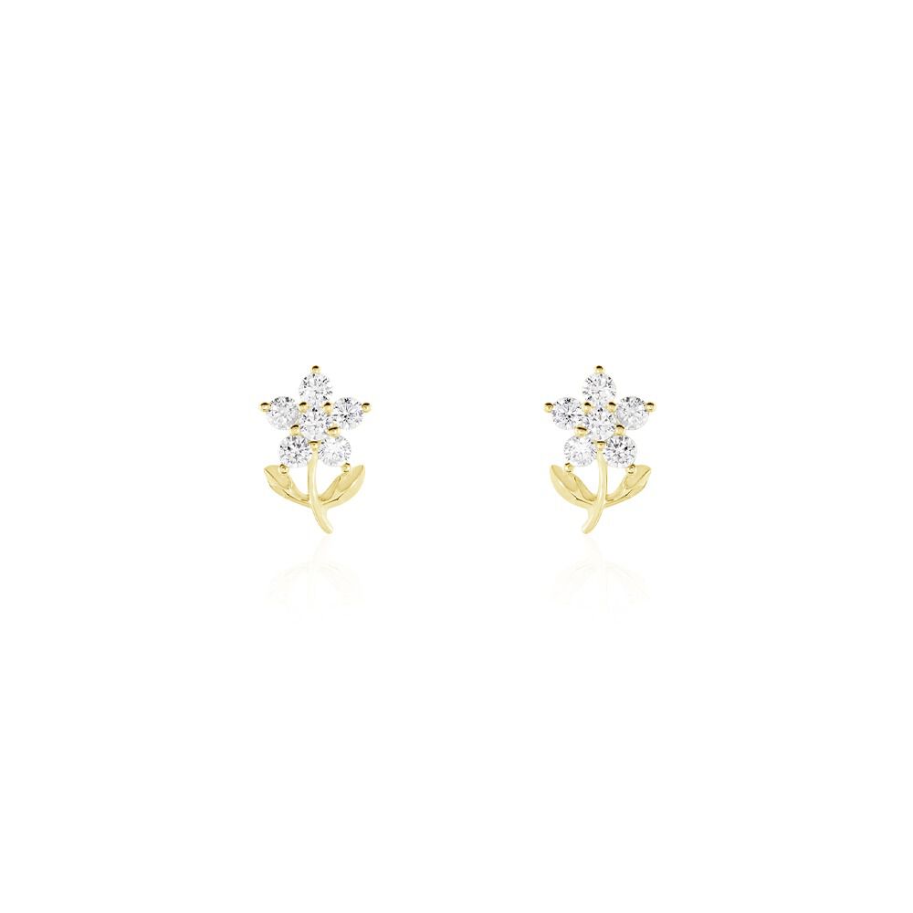 Boucles D'oreilles Puces Jabin Fleur Or Jaune Oxyde De Zirconium - Puces Famille | Marc Orian