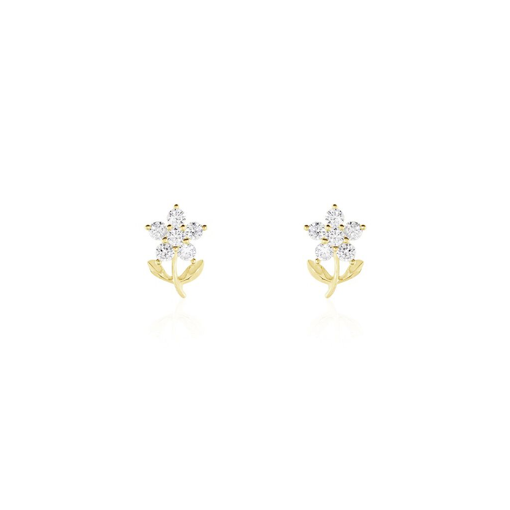 Boucles D'oreilles Puces Jabin Fleur Or Jaune Oxyde De Zirconium - Puces Famille | Marc Orian