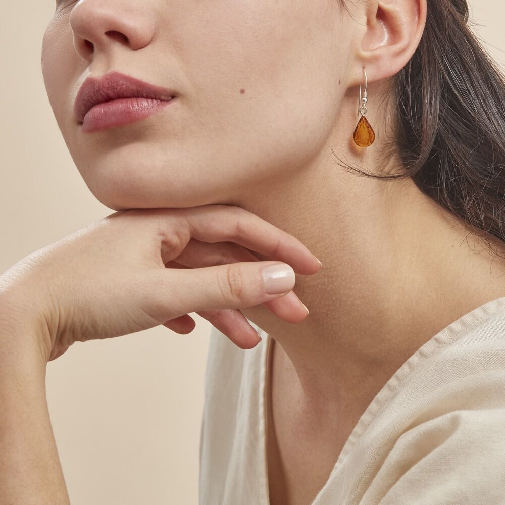 Boucles D'oreilles Pendantes Argent Blanc Mareme Ambre - Pendantes Femme | Marc Orian