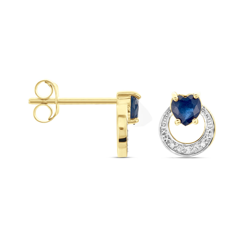 Boucles D'oreilles Puces Ambrosine Or Jaune Saphir Diamant - Puces Femme | Marc Orian