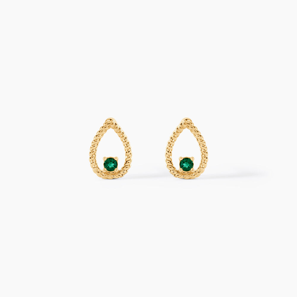 Boucles D'Oreilles Puces Emeria Or Jaune Emeraude - Puces Femme | Marc Orian