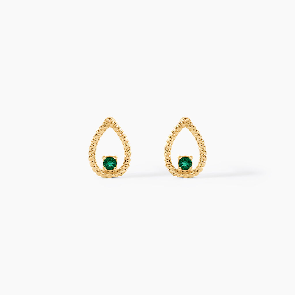 Boucles D'Oreilles Puces Emeria Or Jaune Emeraude - Puces Femme | Marc Orian
