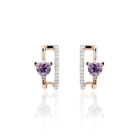 Boucles D'oreilles Puces Or Rose Amethyste Et Diamant - Clous d'oreilles Femme | Marc Orian