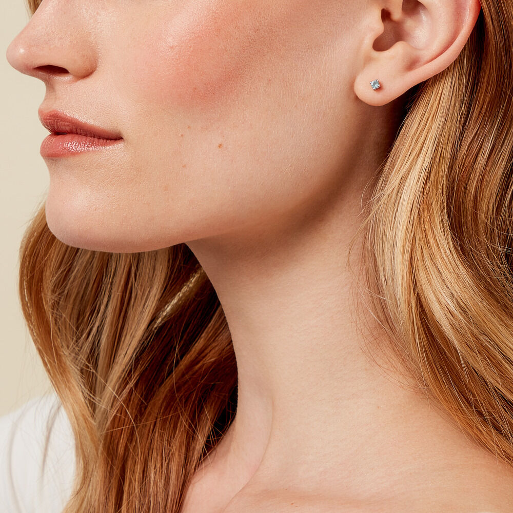 Boucles D'oreilles Puces Tehora Argent Blanc Verre - Puces Femme | Marc Orian