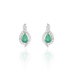 Boucles D'oreilles Puces Angelika Or Blanc Emeraude Et Diamant - Clous d'oreilles Femme | Marc Orian