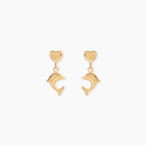 Boucles D'oreilles Pendantes Fulvie Coeurs Et Dauphin Or Jaune - Pendantes Femme | Marc Orian