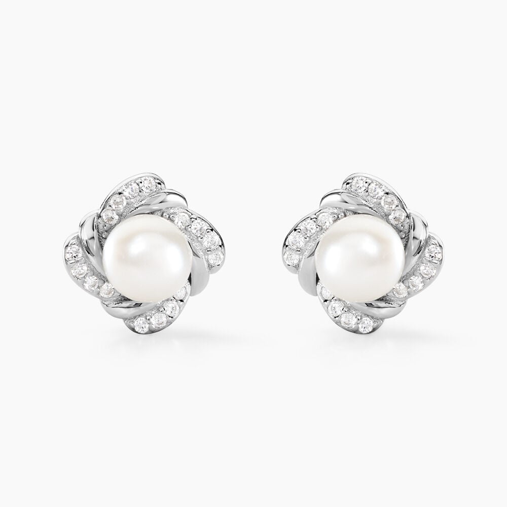 Boucles D'oreilles Puces Laetoria Argent Blanc Perle De Culture Oxyde - Puces Femme | Marc Orian