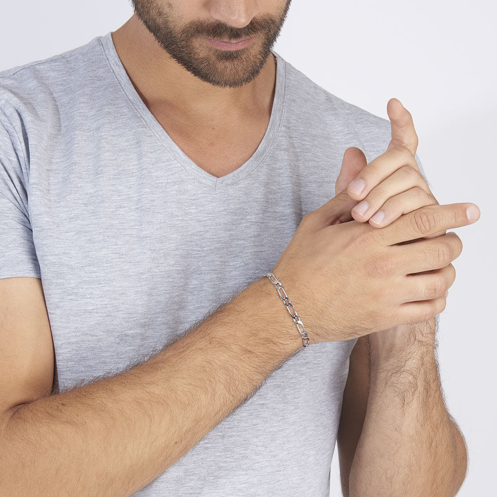 Bracelet Anilo Maille Alternee 1/1 Argent Blanc - Bracelets mailles Homme | Marc Orian