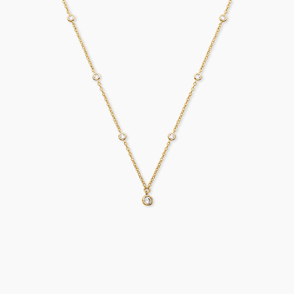 Collier Modestie Argent Dor&eacute; A L'Or 750/1000 Oxyde De Zirconium - Colliers avec pierres Femme | Marc Orian