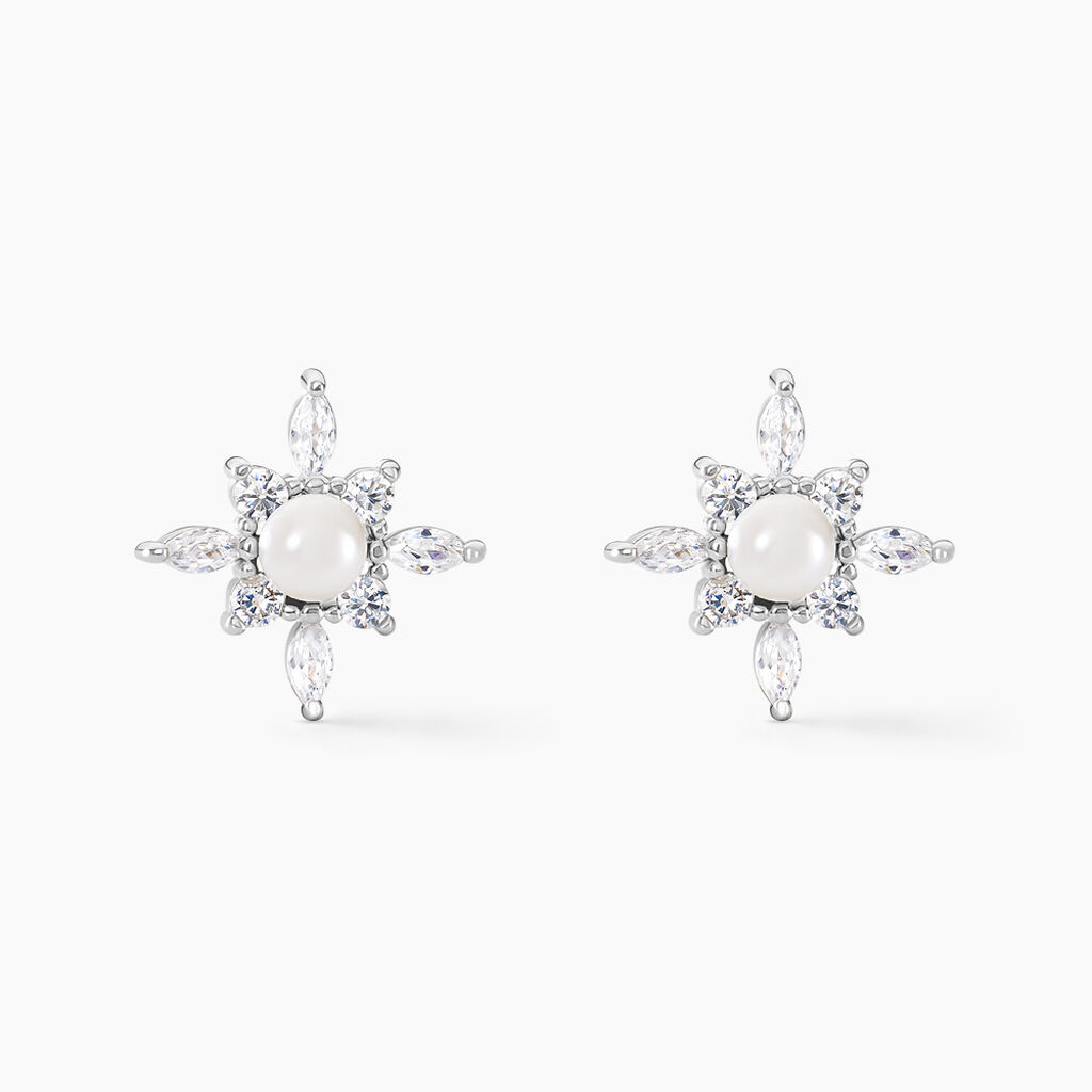 Boucles D'oreilles Puces Rhoda Argent Blanc Perle De Culture Oxyde - Puces Femme | Marc Orian